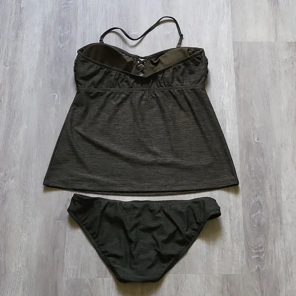 Mossimo Dark Green Swim suit Women" size L top & M bottom - Picture 4 of 7